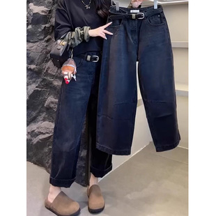 小个子黑色牛仔裤女士2025年冬季新款裤子爆款九分加绒加厚直筒裤