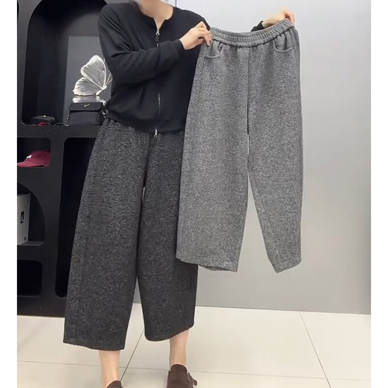 休闲奶奶裤女2025年冬季新款爆款裤子灰色宽松八分裤小个子阔腿裤