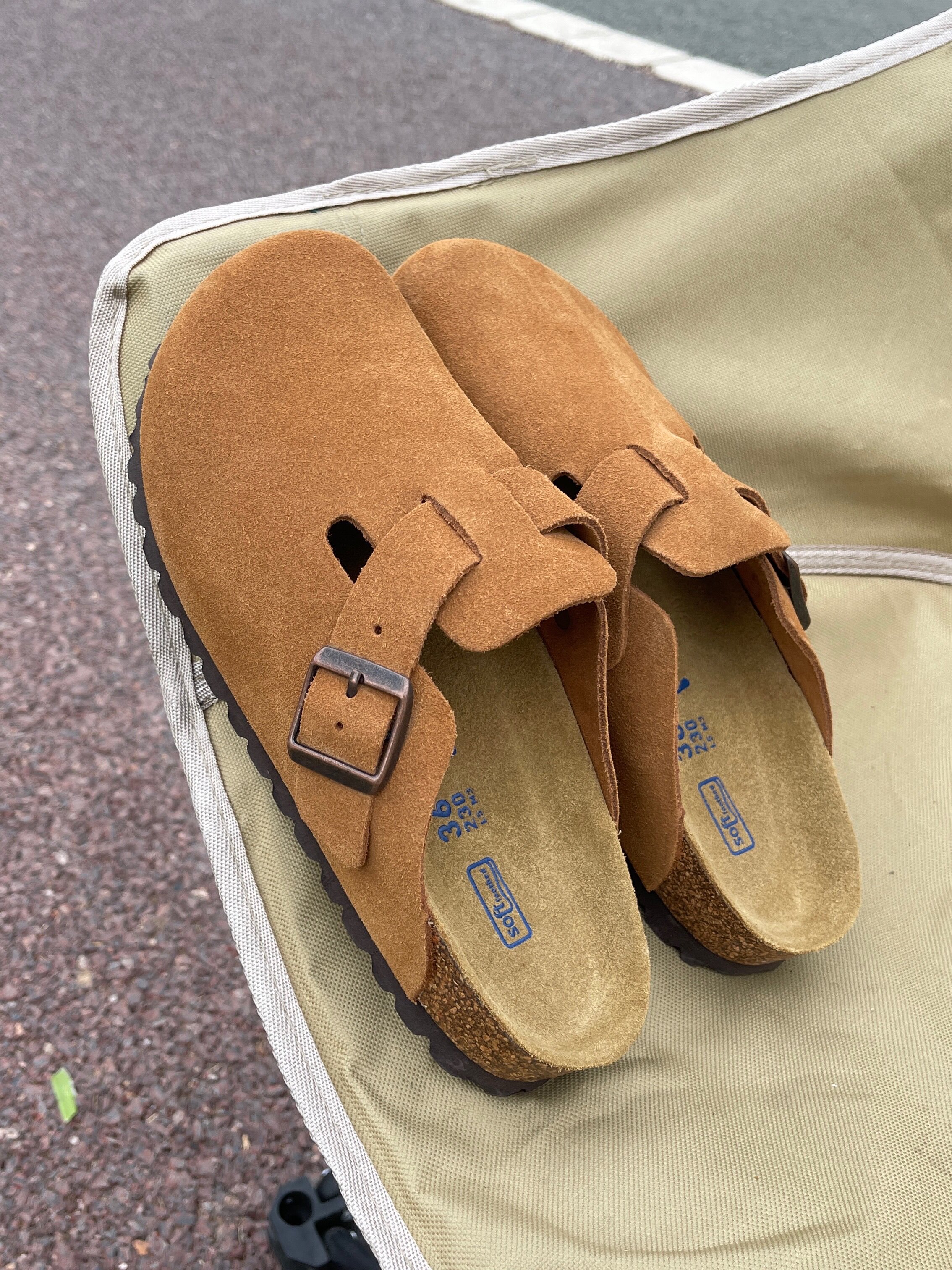 真皮勃肯鞋男女软木牛皮钓鱼博肯包头半拖鞋女夏季外穿春秋厚底鞋