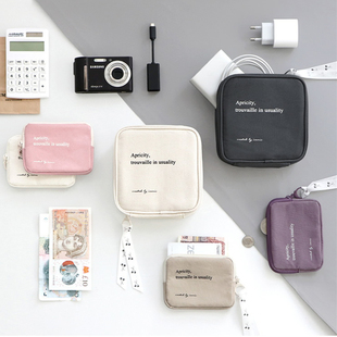 韩国进口iconic简约甜美棉布名片卡包零钱包数码整理包化妆收纳包