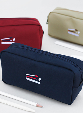 韩国进口2nul简约纯色立体大容量学生笔袋办公文具收纳包化妆包