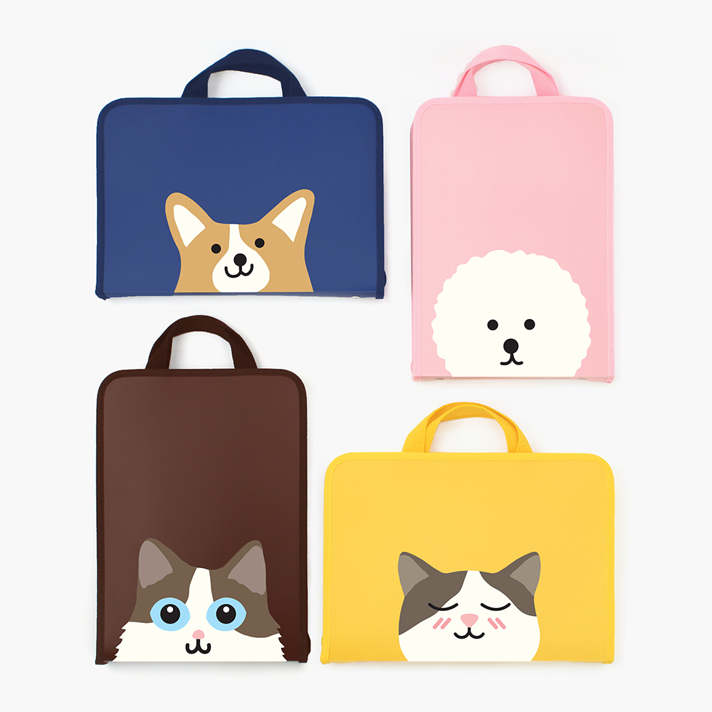 韩国bookfriends可爱猫咪狗狗手提拉链A4文件袋资料包学生补习包