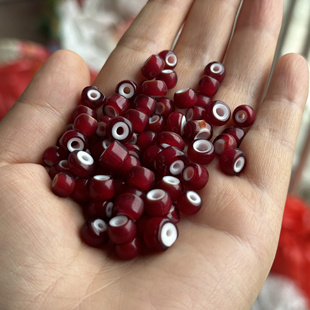 红色白芯琉璃高桥琉璃红白套料不规则老琉璃珠子8mm饰品配珠散珠