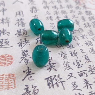 博山古法老琉璃12㎜*14㎜青碧色老琉璃桶珠散珠佛珠文玩配珠