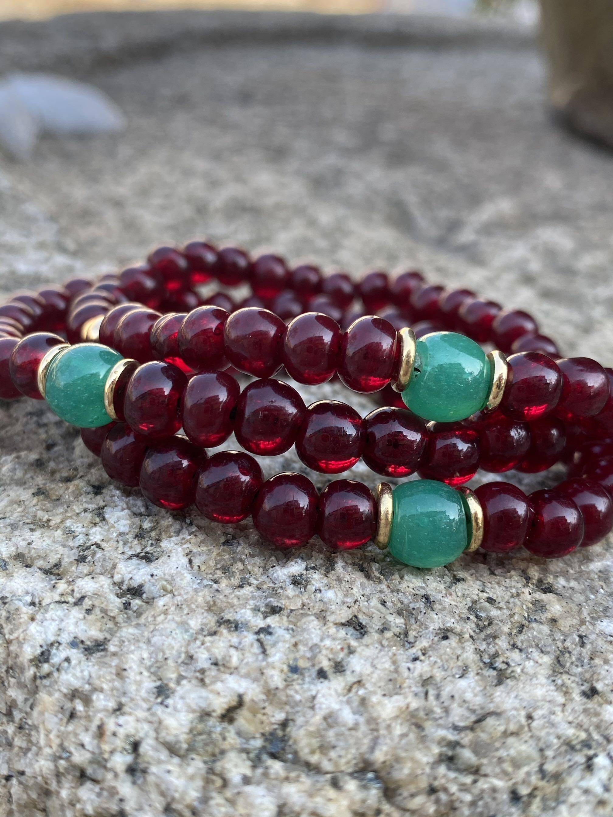 民国老琉璃珠子酒红石榴红色6-7mm古董珠包老保真佛珠散珠diy配件