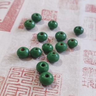 博山古法松石绿老琉璃飞碟珠算盘珠10*7mm散珠佛珠配珠文玩配珠