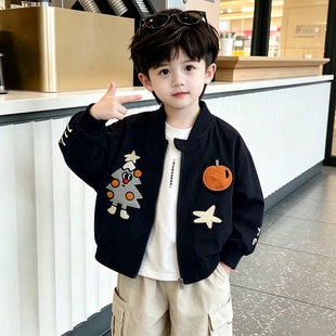 男童秋季外套2026新款儿童休闲夹克帅气时髦潮酷小童棒球服机车服
