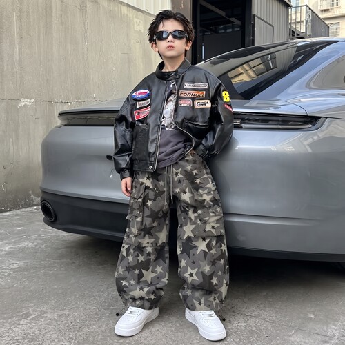 男童裤子秋新款中大童工装裤春秋款儿童休闲裤迷彩星星美式长裤潮