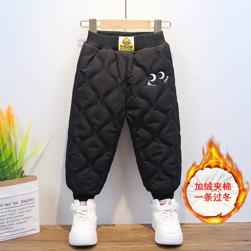 男童棉裤加绒加厚2023新款宝宝小黄鸭裤子冬季儿童长裤洋气冬装潮