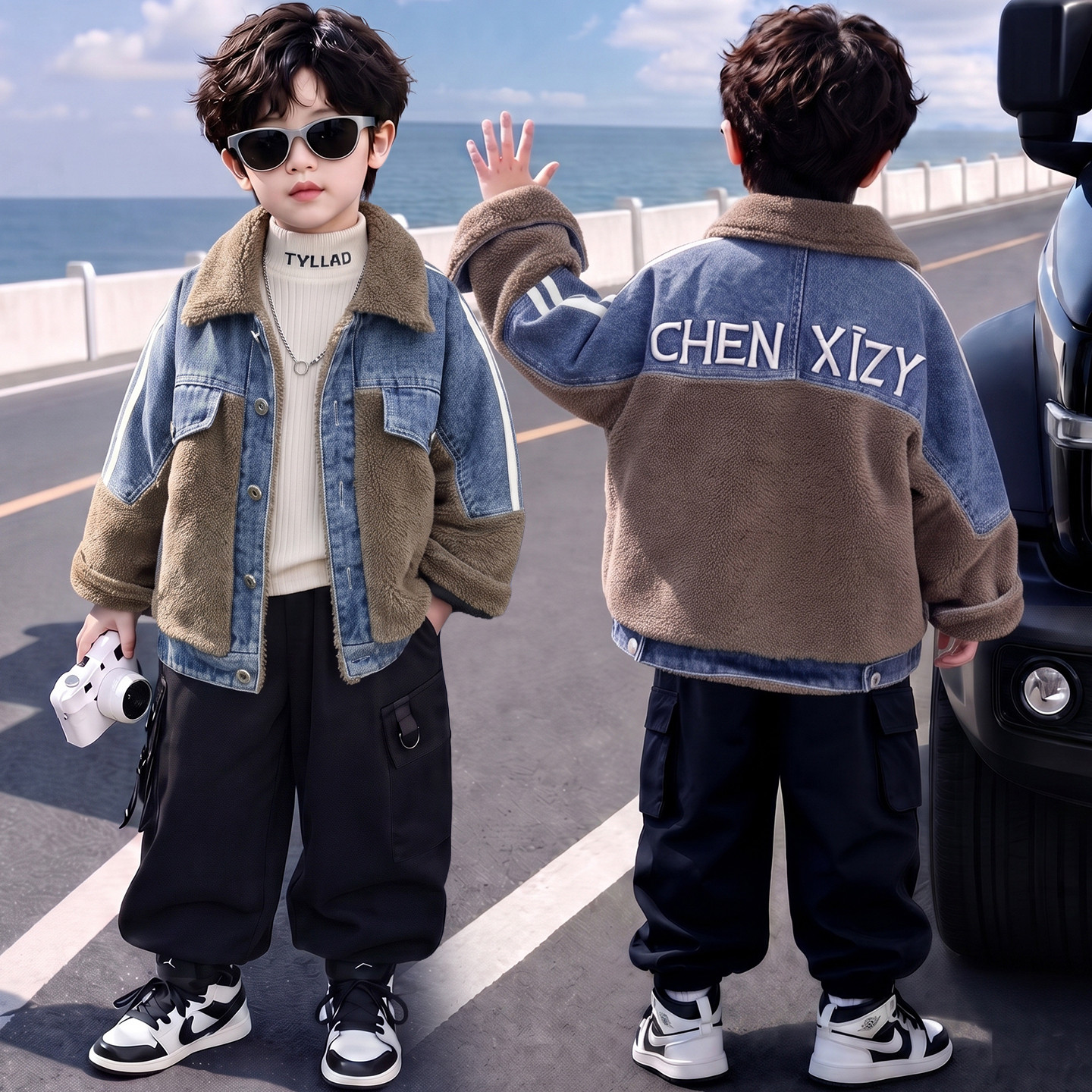 男童秋冬夹棉外套2026新款儿童加厚牛仔衣服男宝宝毛毛衣冬装夹克
