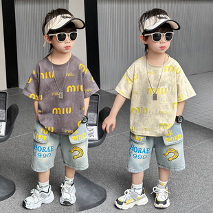 夏季男童潮酷套装2026新款儿童夏天短袖牛子短裤两件套男孩夏装潮