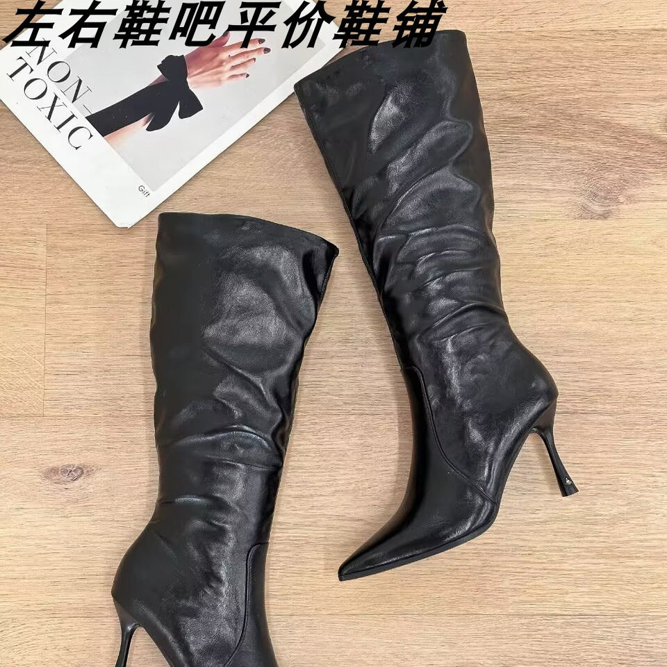 新款百搭高跟鞋女8公分细跟通勤职业鞋尖头时装靴不过膝靴高筒靴
