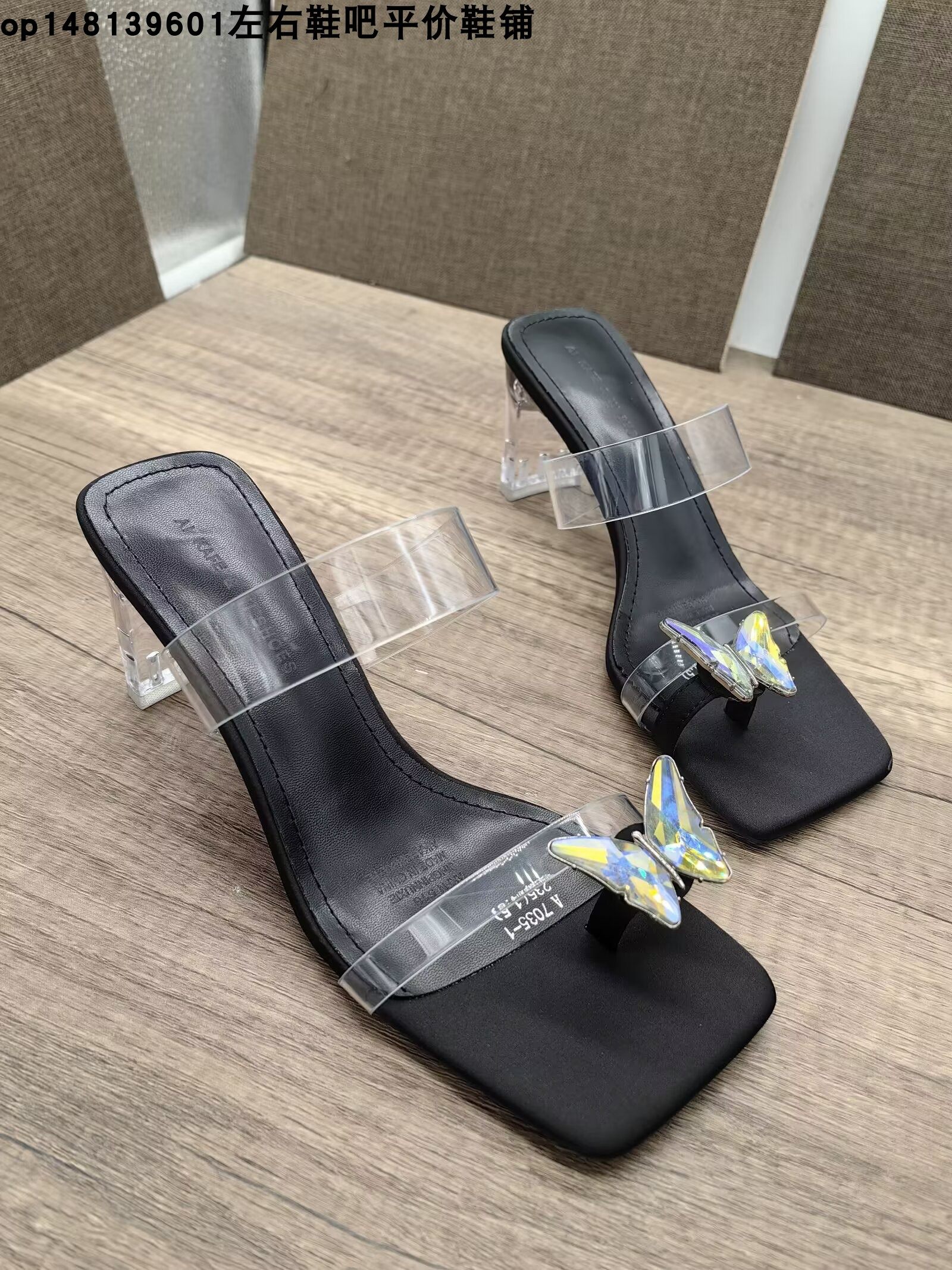 方头透明蝴蝶结外穿拖鞋仙女风