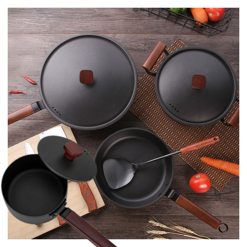 小林酱古法卷边铁锅三件套锅具无涂层炒锅炖肉双耳燃气电磁炉通用