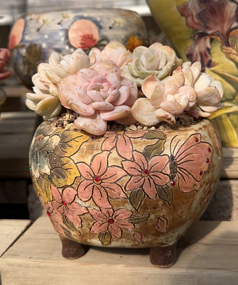 韩盆HOpe复古刻花花盆内口12.5外高10