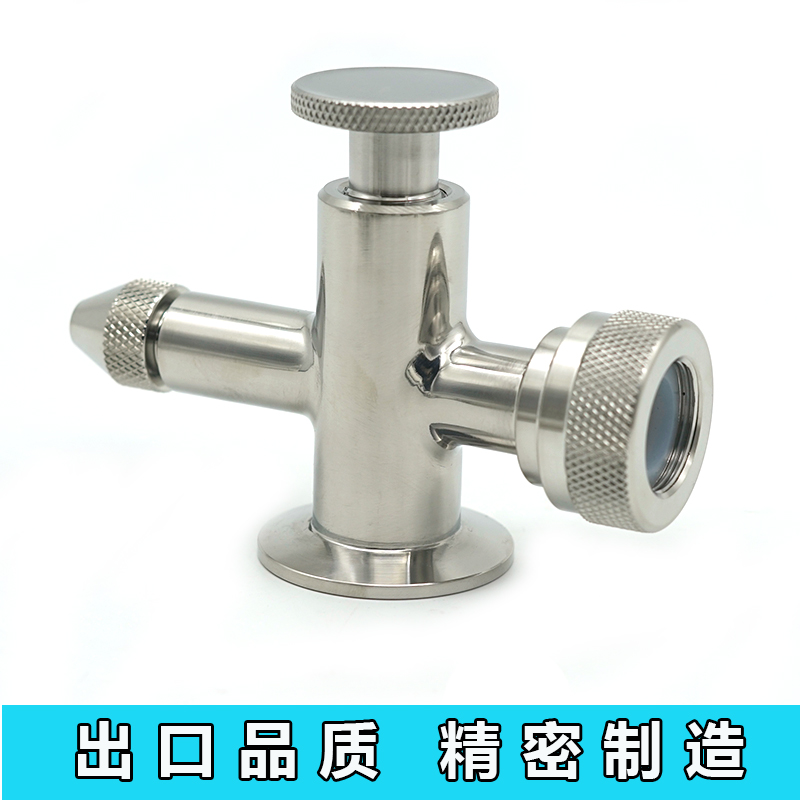 不锈钢快装式液位计角阀镜面抛光卫生级卡箍拷克阀玻璃管带取样阀