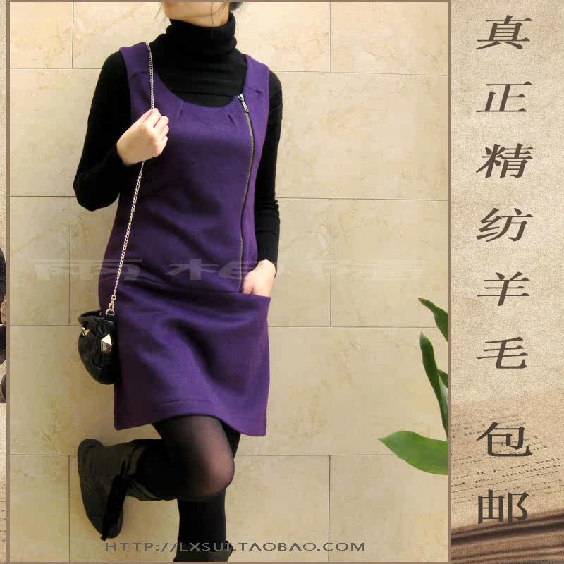 秋冬连衣裙背心裙欧美拉链修身
