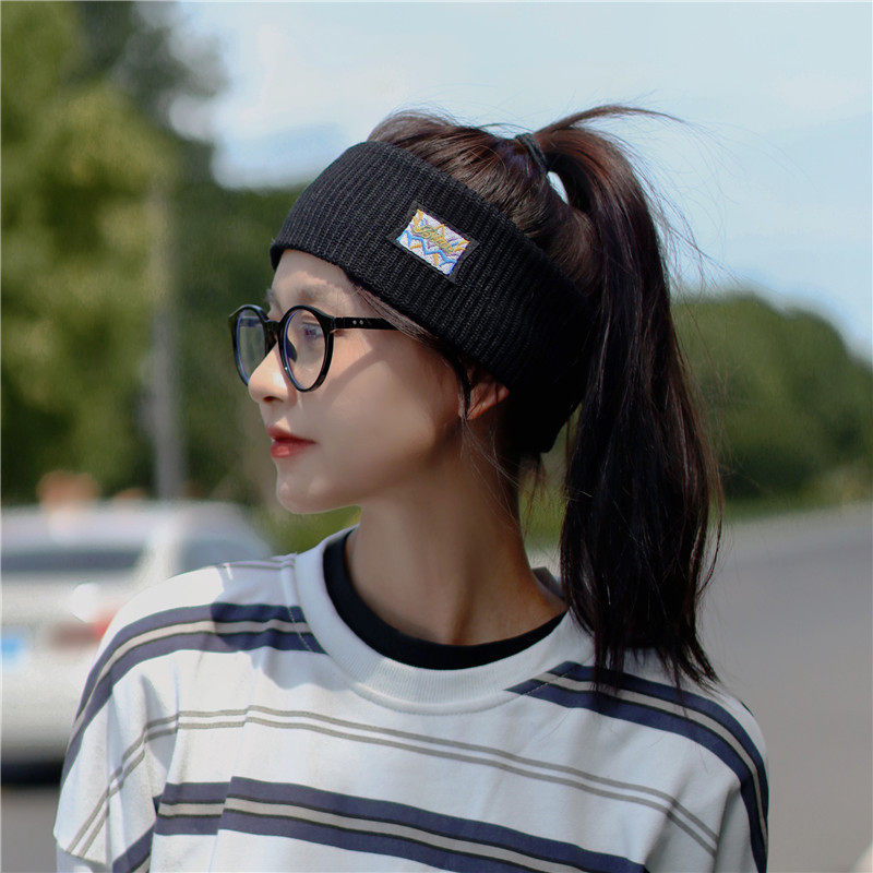 运动少女发带男减龄酷街头少年感宽边发箍休闲纯色针织发饰春秋款