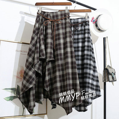 秋冬设计感不规则格子半身裙女2025新款高腰显瘦大摆a字裙长裙