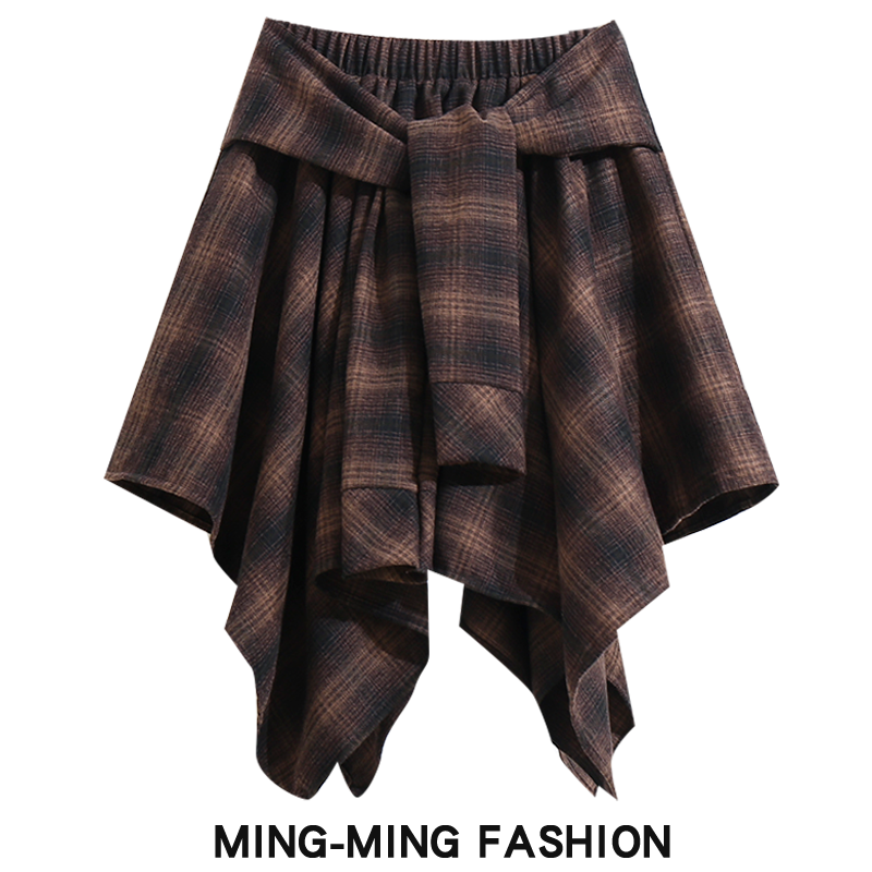 设计感好看格纹不规则短裙女秋冬2025新款小个子显瘦半身裙子冬裙