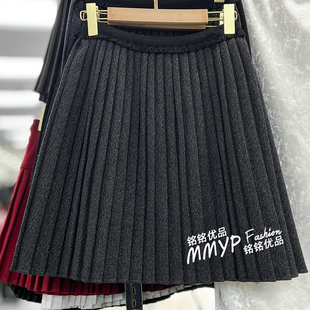 冬季 a字裙子伞裙冬裙 灰色加厚毛呢短裙百褶半身裙女秋冬2025新款