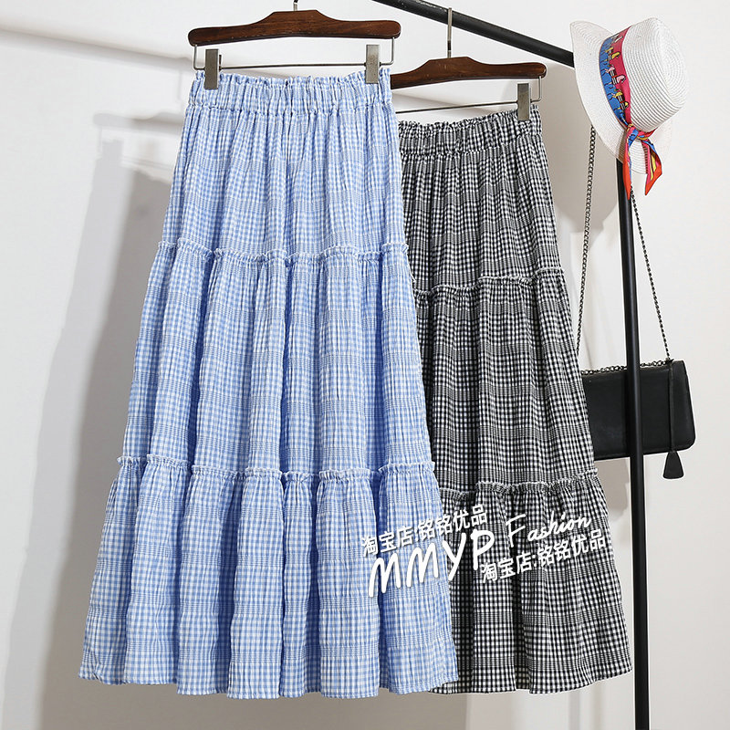 蓝色格子蛋糕裙半身裙女秋冬2025新款小个子A字格纹裙子半裙长裙