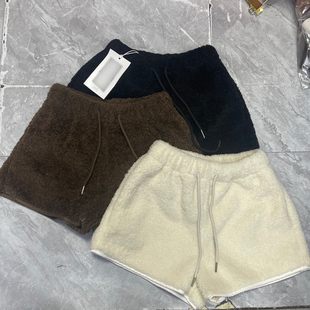 小个子毛绒短裤 阔腿裤 女外穿配靴子冬季 保暖热裤 子 2025新款 秋冬款