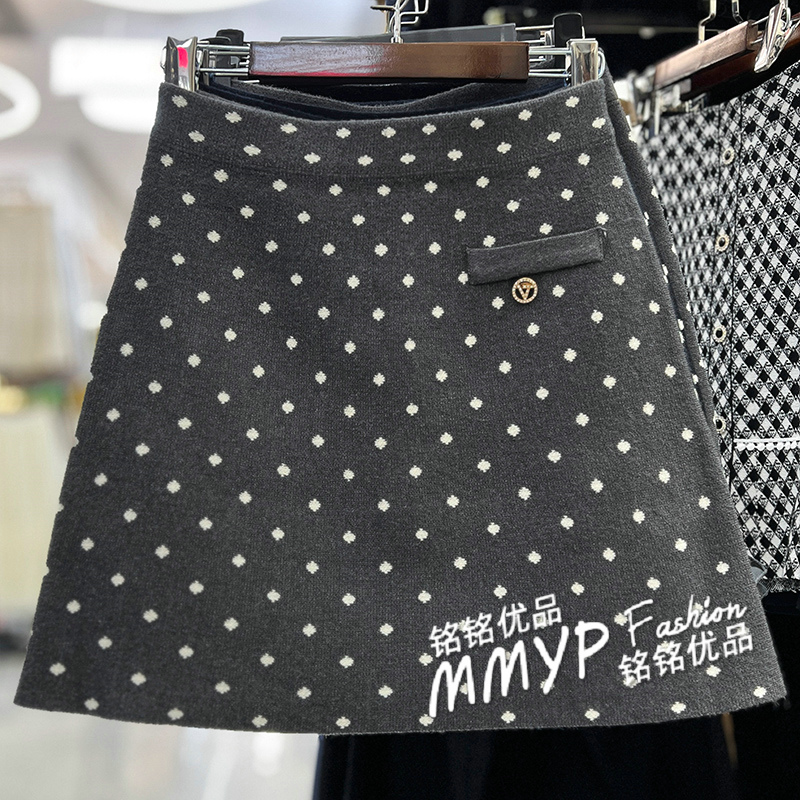 波点加厚针织包臀半身裙