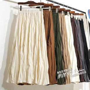 白色裙子小个子百褶裙长裙半裙 肌理褶皱半身裙女2026新款 春季 长款