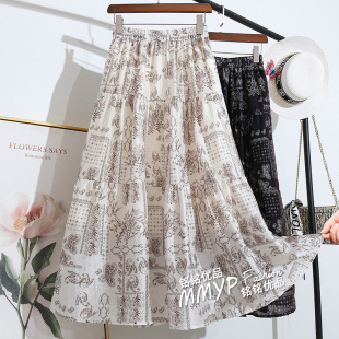 复古印花棉麻垂坠感半身裙女早春2026新款 绝美漂亮波西米亚风长裙