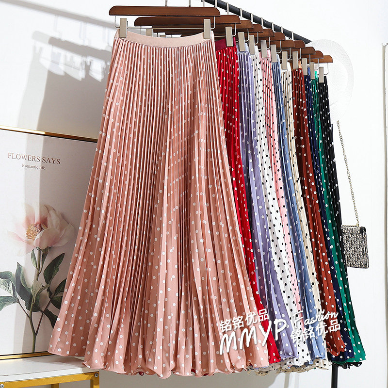 巨好看粉色波点印花百褶裙半身裙女秋冬2025新款大摆长裙舞蹈裙子