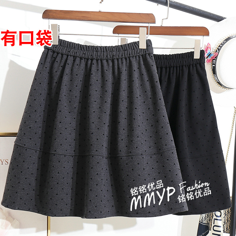 灰色波点毛呢半身裙短裙女秋冬2025新款口袋A字蓬蓬中裙伞裙半裙