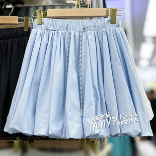 夏天抽绳白色花苞裙短裙半身裙女夏季2025新款小个子蓬蓬A字裙子