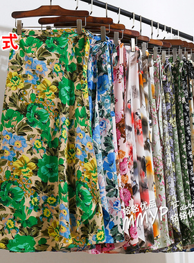 系带傣族风绿色碎花裙雪纺围裹裙一片式半身裙女夏季大花裙子半裙