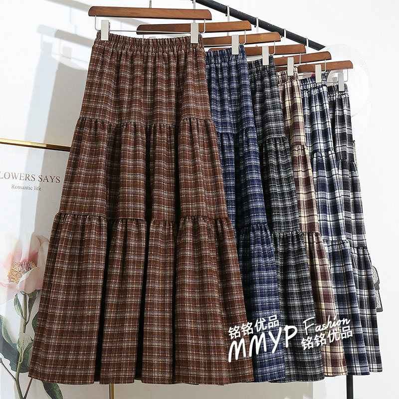 闭眼入！复古格纹拼接大摆蛋糕裙