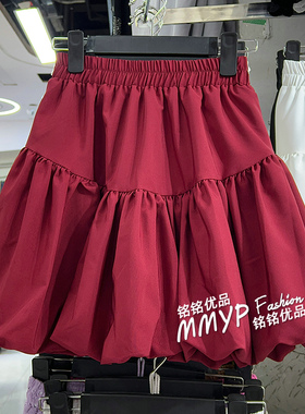 春夏季好看爆款拼接红色花苞短裙半身裙女2026新款小个子蓬蓬裙子