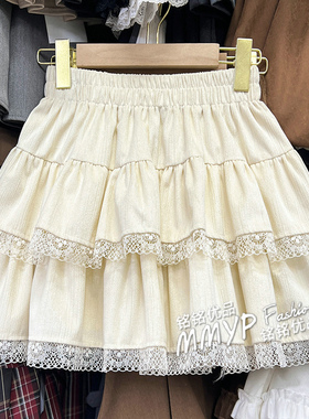 冬季加厚小个子蕾丝花边蓬蓬短裙半身裙女秋冬防走光短款蛋糕裙子