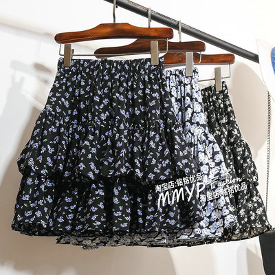 热卖！黑色碎花短裙蛋糕半身裙