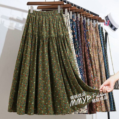 火出圈！磨毛复古文艺碎花半身裙