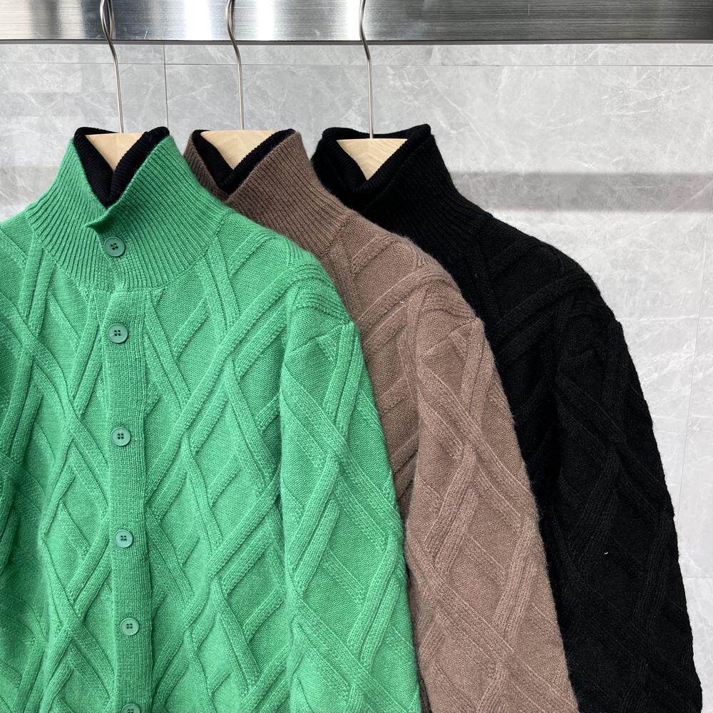 SOUTH KOREA WINTER 2024 MENS DIAMOND CHECK KNIT THICKENED CARDIGAN SWEATER KOREAN VERSION INS INTERNET CELEBRITY JACKET TIDE