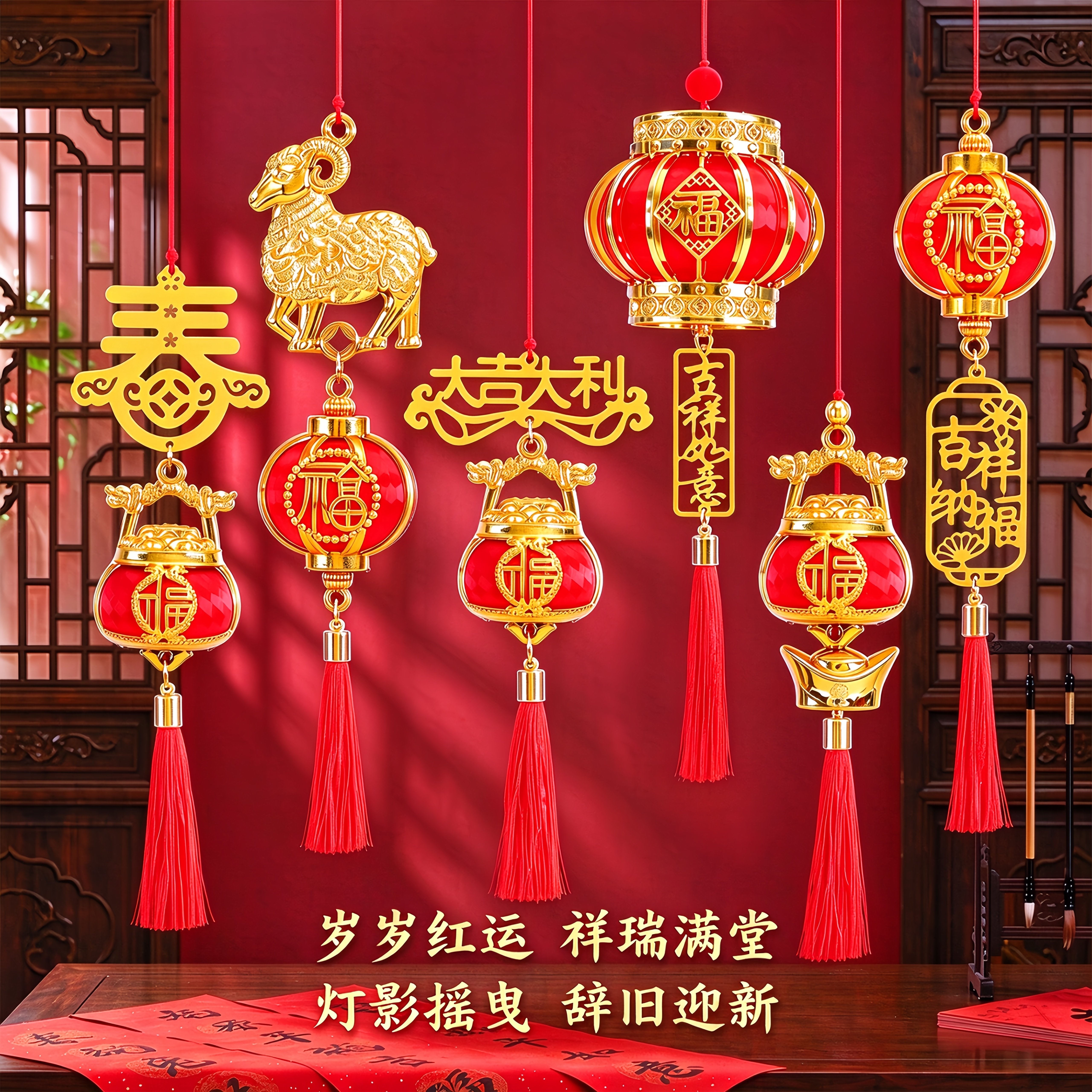 新年羊年春节灯笼挂件室内客厅新年树木喜庆商场室外挂件装饰布置
