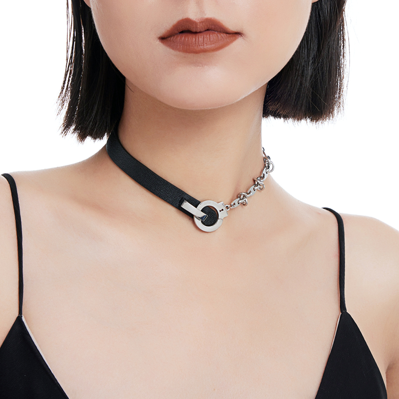 手铐羊皮锁骨链女choker