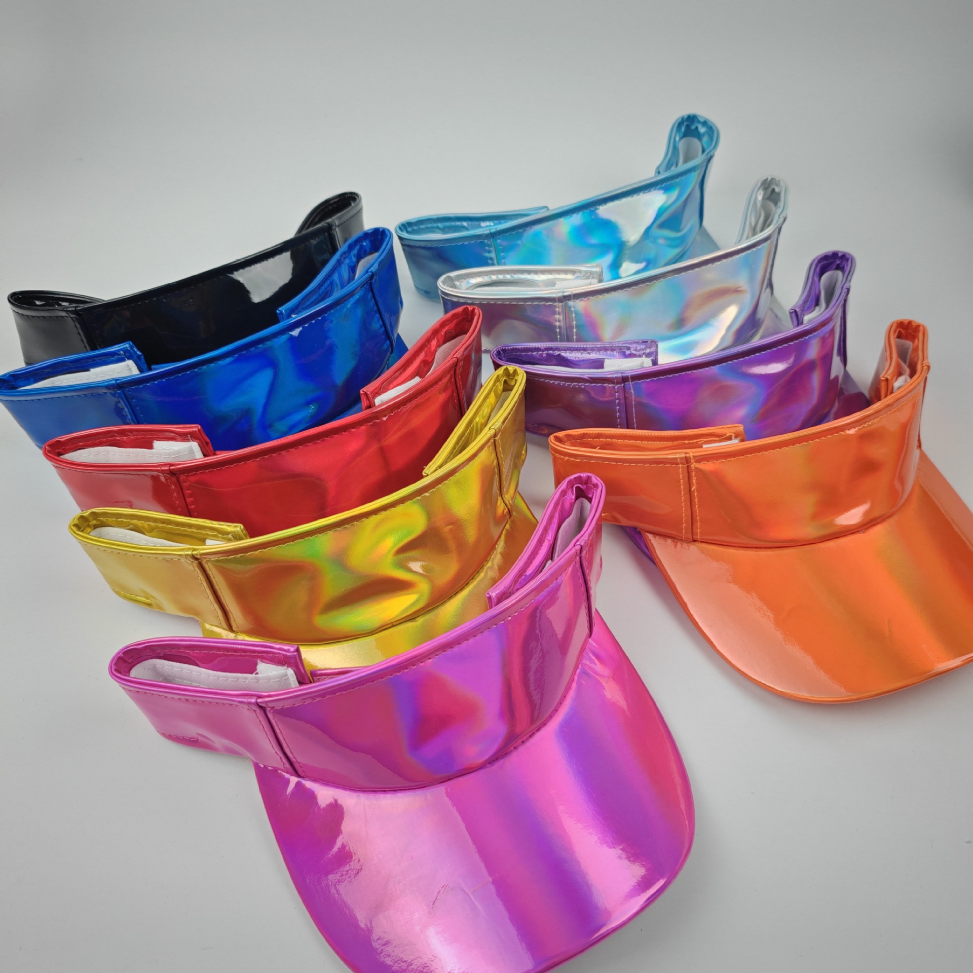 热销PU镭射闪亮太阳帽皮帽子户外遮阳运动棒球时尚空顶帽