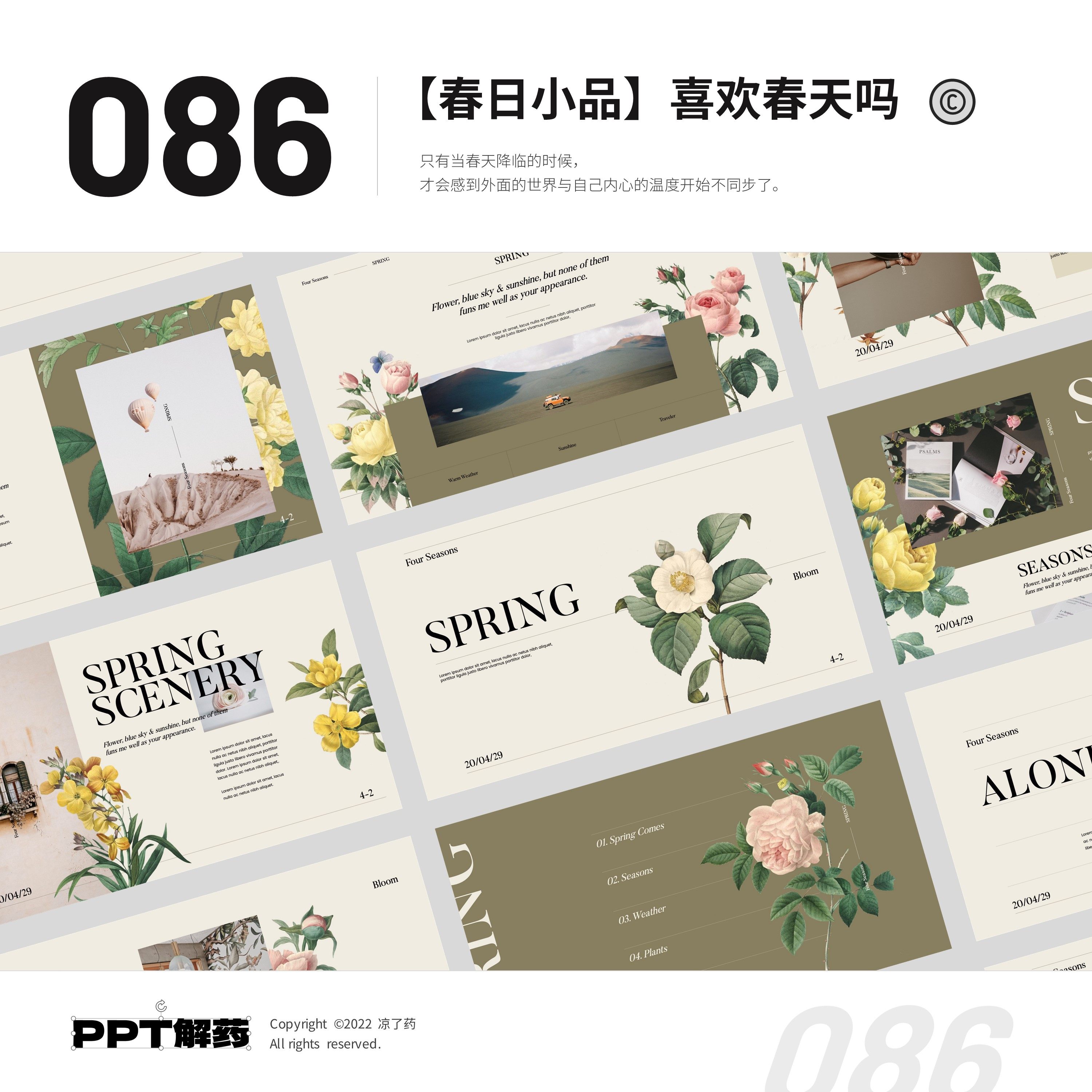 【春日小品】喜欢春天吗——植物手绘杂志风ppt模板