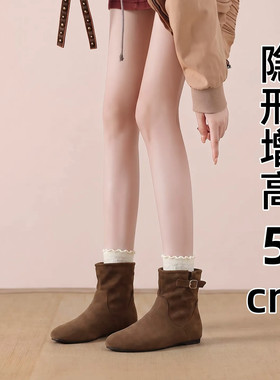 真皮美拉德内增高瘦瘦短靴女
