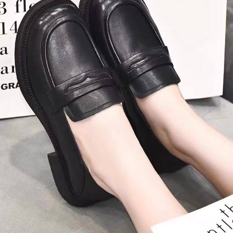 真皮单鞋2026年春季圆头粗跟百搭英伦风头层牛皮豆豆鞋女单小皮鞋