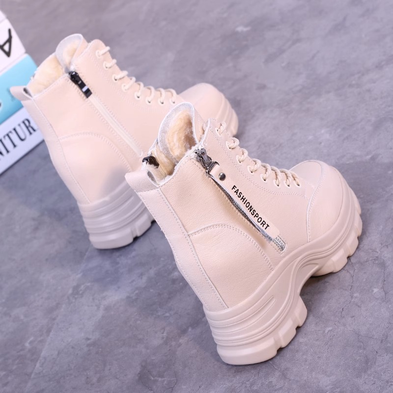 品牌真皮厚底马丁靴女2025秋冬新款小个子显瘦加绒内增高短靴子女