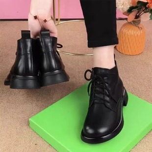 断码真皮英伦风马丁靴女2025秋冬新款加绒时尚女短靴防滑棉鞋