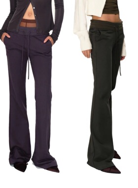 Undulate 秋冬 低腰微喇舒适 抽绳女卫裤 紫/绿