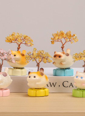 旋转小猫水晶发财树桌面摆件